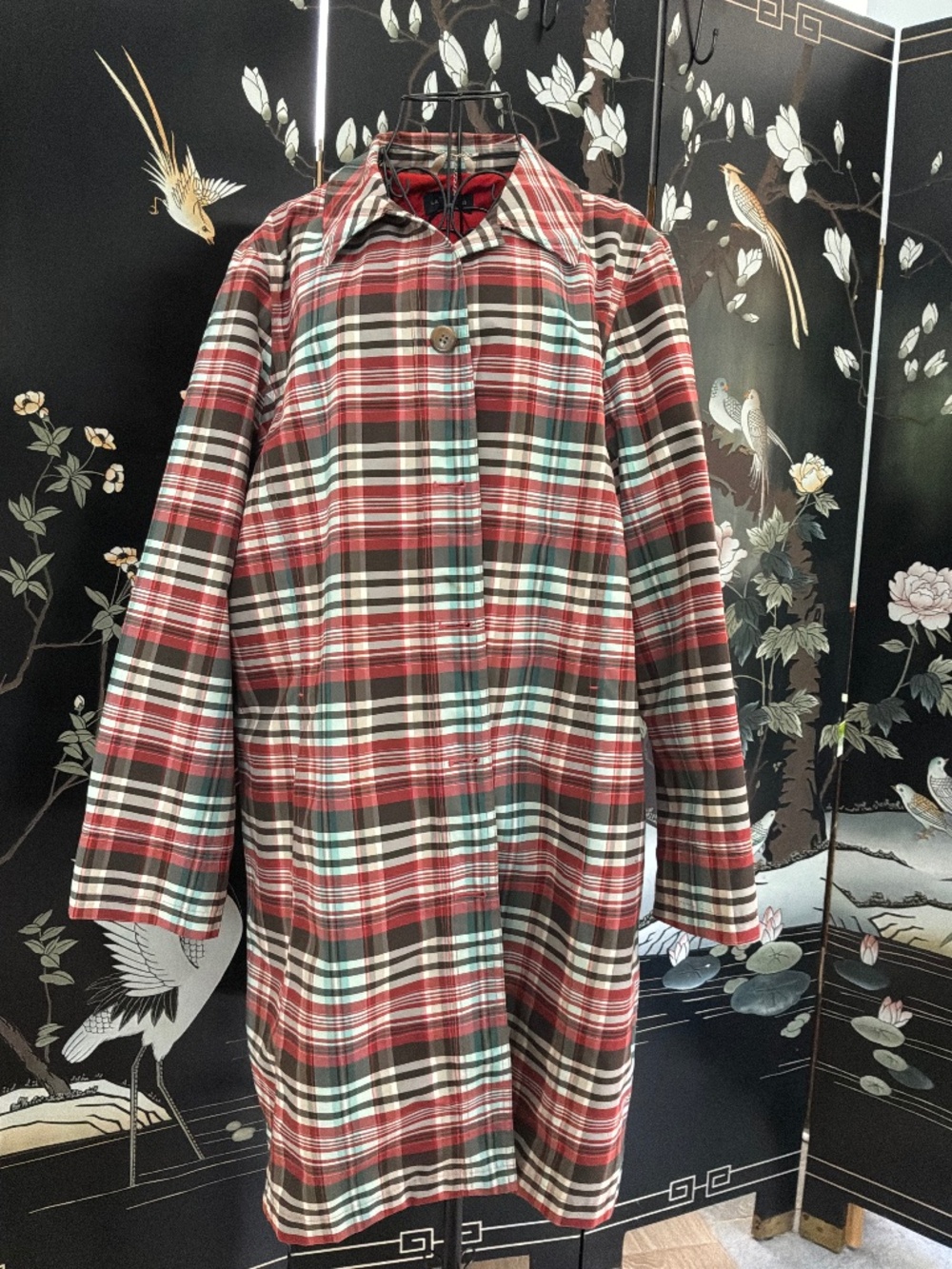 Lands' End Retro Tartan Plaid Trench Rain Coat Size XL (18-20)